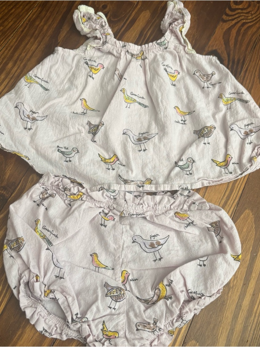 Siaomimi Pink Bird Print Girls Matching Top & Bloomer Set